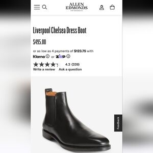 Allen Edmonds Men's Black Leather Chelsea Boots Sz 10